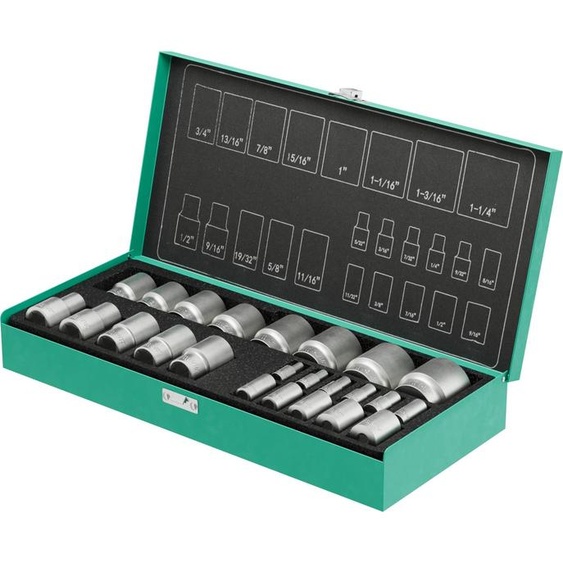 Jeu de douilles pouces 1/4 & 1/2 pouces 24pcs par WIESEMANN 1893 I Jeu décrous dans les tailles 5/32-9/16 pouces I De la série ENCORE I Avec une mallette pratique I 81512