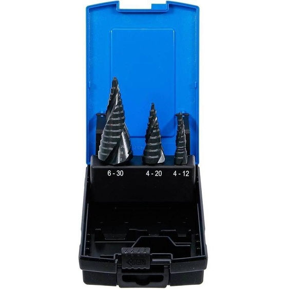 Jeu de Forets Étagés 3 pcs - D.4 à 30 mm - Acier Durable et Précis, , Pro - D-Work