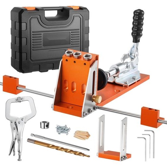 Jeu de gabarits pour perçage de mortaises - Gabarit de perçage pour assemblages en bois - Réglable de 12,7 à 38,1 mm - Livré avec une mallette et une pince en C - Inclut une mèche à paliers et une autre mèche - Pour des assemblages en bois précis