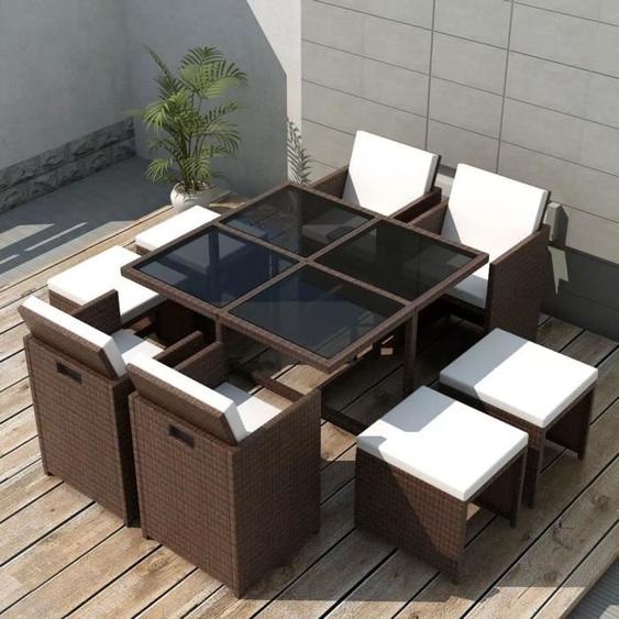 Jeu de mobilier de jardin 21 pcs Ensemble table chaise faute de jardin Marron Résine tressée