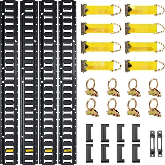 Jeu de rails darrimage et dancrage, noir, 30 pièces, longueur 1,52m, capacité de charge 454kg - Sécurisation du transport et du chargement pour remorques et camping-cars