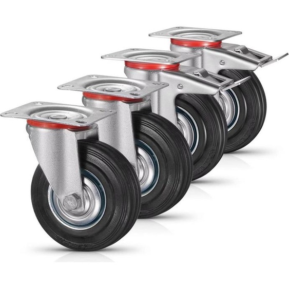Jeu de roues pivotantes avec freins - 4 pièces - TPR & fer - pivotant à 360° - capacité de charge 150 kg - Chariot à main & chariot datelier