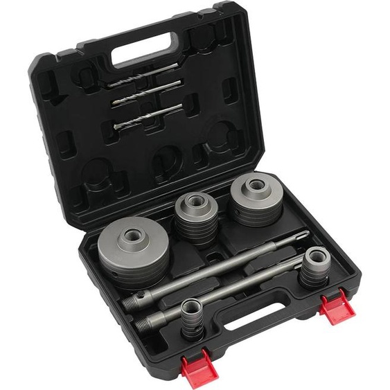 Jeu de scies cloches pour béton/brique - Jeu de forets carottiers - 9 pièces - Ø 30–100 mm - Profondeur de perçage 330–350 mm - SDS Plus/Max - Argent