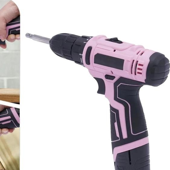 Jeu de tournevis sans fil, 26 pièces, 12V, forme pistolet, rose