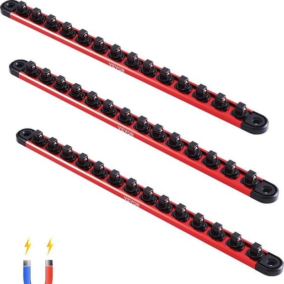 Jeu dorganiseur de clés à douilles 3 pièces rail à emboîter en aluminium 40 clips