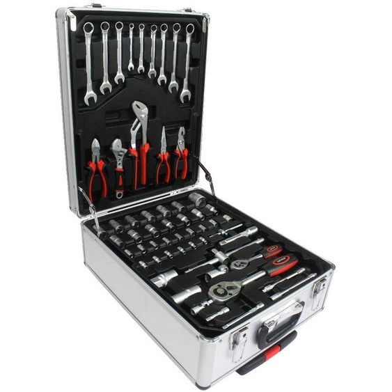Jeu doutils, coffret à outils mobile, ensemble polyvalent pour la maison, couleur rouge, finition argentée