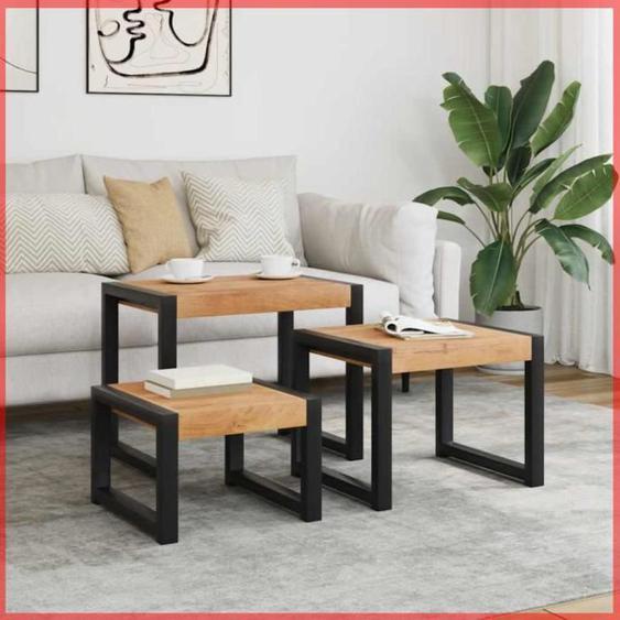 JIN Tables gigognes 3 pcs Bois solide