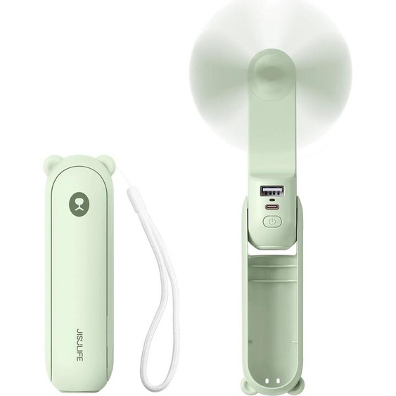 Jisulife Ventilateur manuel Life8 Plus, ventilateur portable USB avec fonction powerbank 4500 mAh et lampe de poche - Vert