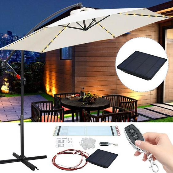 Jiubiaz 3.5m Parasol de jardin avec LED Parasol solaire Pavillon Parasol à manivelle Alu,Beige,3.5m