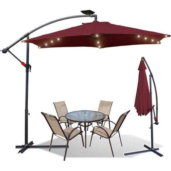 Jiubiaz 3.5m Parasol UV40+ Camping Parapluie suspendu LED Parasol solaire de jardin avec LED -Rouge
