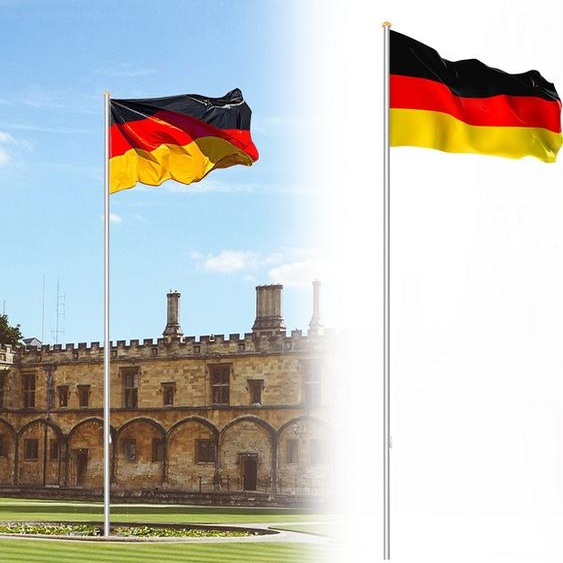Jiubiaz Mât de drapeau aluminium télescopique 650cm douille au sol 60cm incl. drapeau allemand Mât de drapeau drapeau aluminium