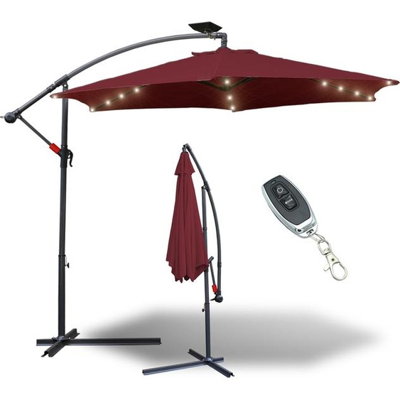 Jiubiaz Parasol avec éclairage LED Parapluie 350cm - Protection solaire, Parasol de jardin - Rouge