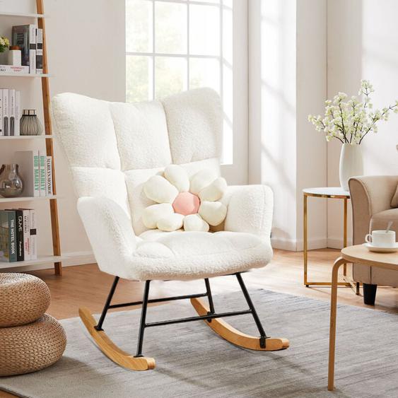 Joeais - Fauteuil à bascule rembourré avec dossier haut Teddy parentalité,bois naturel de style scandinave,Convient pour le salon, la crèche, la