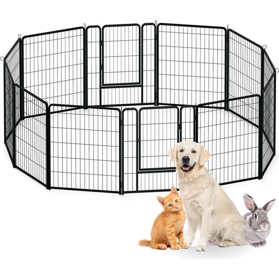 JOIEYOU 12-PLG Parc pour chiens avec portes & piquets Clôture modulaire pour chiens Hauteur 80cm Parc pour chiots Métal Parc pour chiots Jardin Parc pour animaux Enclos pour chiens Chats Lapins Enfants