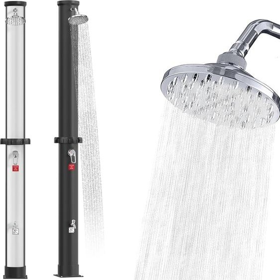 JOIEYOU douche solaire 40 litres PVC plastique douche solaire de jardin avec pommeau de douche rotatif chromé pluie & robinet colonne de douche camping eau chaude jusquà 60℃ douche de piscine pour jardin plage patio (argent)