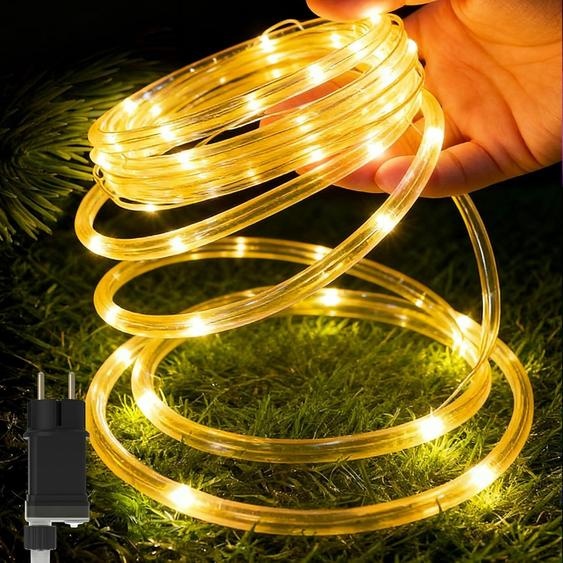 JOIEYOU Tuyaux lumineux 50m 500LEDs Blanc chaud Guirlande lumineuse LED enfichable avec 8 modes & fonction de mémoire Lumières de Noël décoratives Lumières de pluie pour mariage Jardin Fête Arbres Garde-corps
