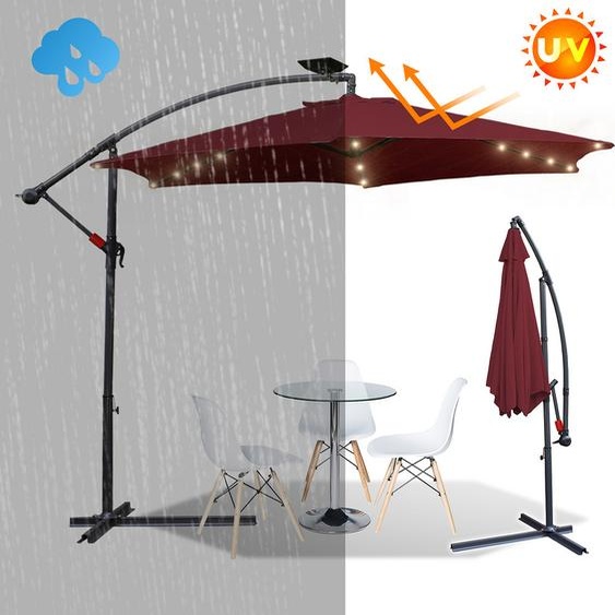 Jopassy 3.5m Parasol UV40+ Camping Parapluie pendulaire LED Parasol solaire de jardin avec LED -Rouge