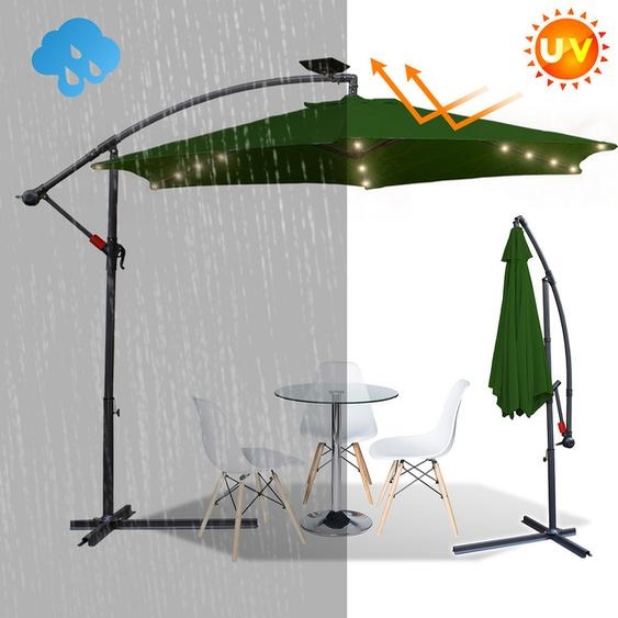 Jopassy 3.5m Parasol UV40+ Camping Parapluie suspendu LED Parasol de jardin solaire avec LED -Vert