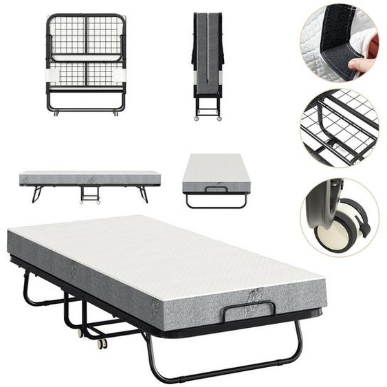 Jopassy 90x200cm Lit dinvité pliable jusquà 150kg, sur roulettes, avec matelas et housse de protection