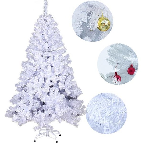 Jopassy Arbre de Noël avec LED Sapin blanc chaud Plastique Décoration de Noël 150cm Blanc