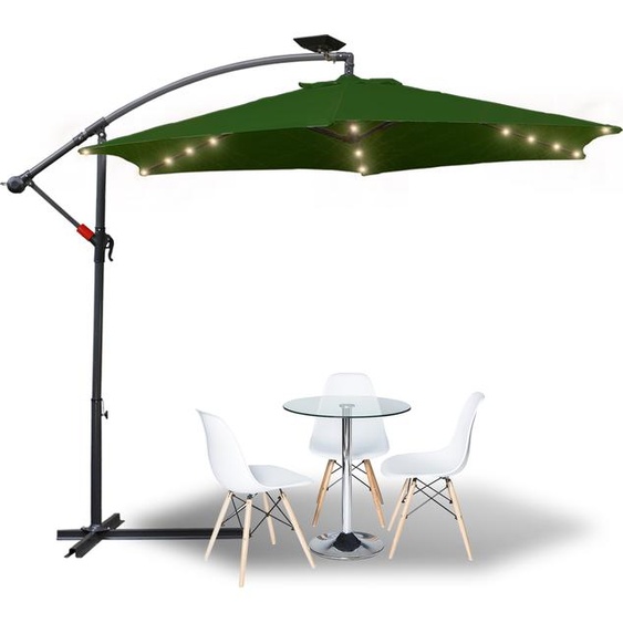 Jopassy Parapluie 300cm éclairage LED & manivelle - protection UV hydrofuge pliable - Parasol de marché - Vert