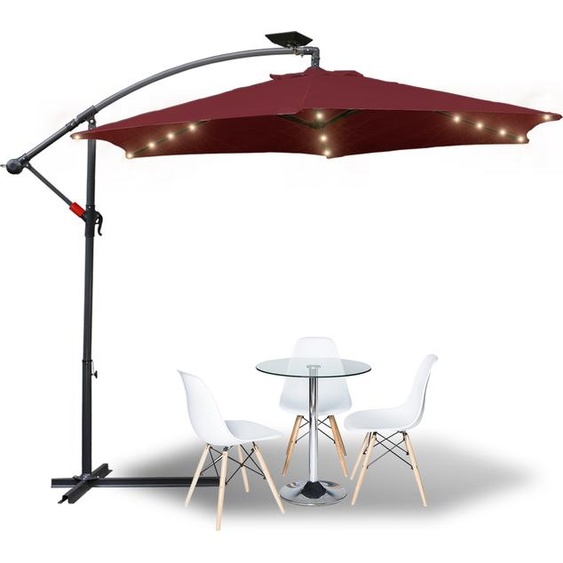 Jopassy Parasol 350cm éclairage LED & manivelle - protection UV hydrofuge pliable - Parasol de marché - rouge