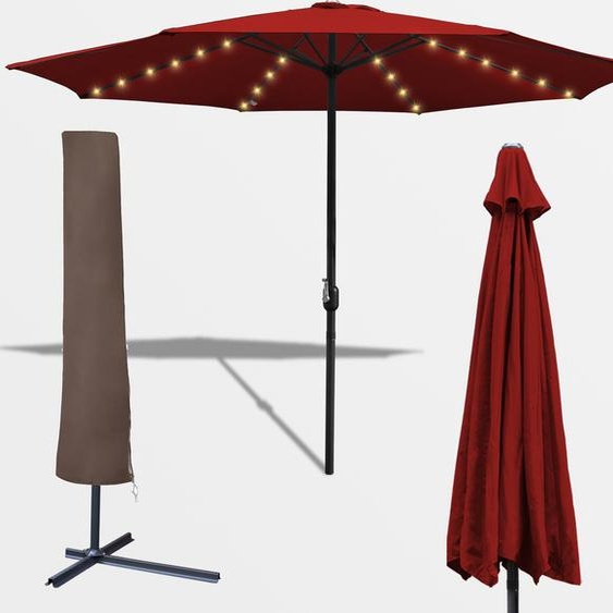 Jopassy  Parasol de jardin 3,5 m Parasol dextérieur UV40+ Parasol de marché avec LED solaire et housse de protection Jardin, rouge, 3,5 m