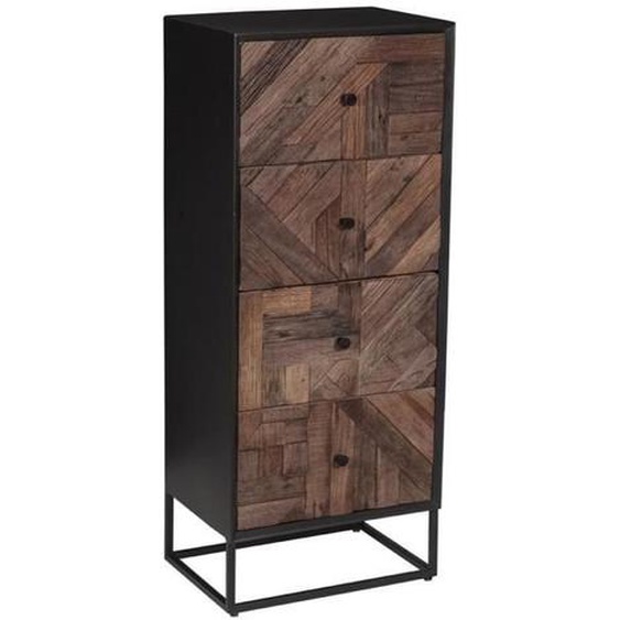 Chiffonnier - ALTOBUY - Jordan - 4 Tiroirs - Métal Noir - Bois Recyclé - Vintage