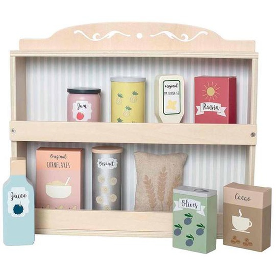 Jouet En Bois - Etagère Avec Épicerie Gris