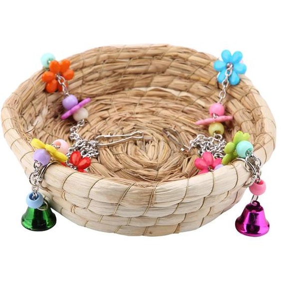 Jouets sûrs en paille pour perroquets, nid à bascule avec cloches, pour cage à oiseaux, multicolore