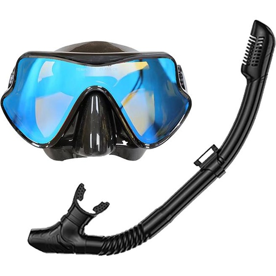 JoyMaySun Masque de plongée en apnée miroir pour adultes, ensemble de tubes respiratoires à dessus sec, lunettes de natation de plongée en silicone, enduit coloré, lentilles en verre du Guatemala