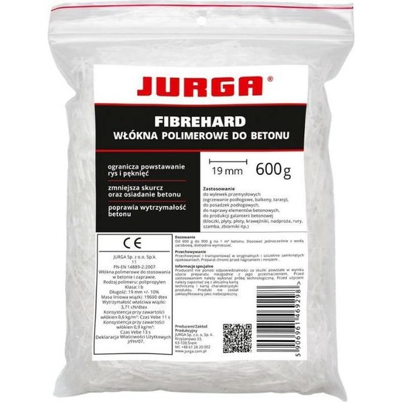 JURGA Fibrehard fibres polymères dures pour béton 19mm 600g