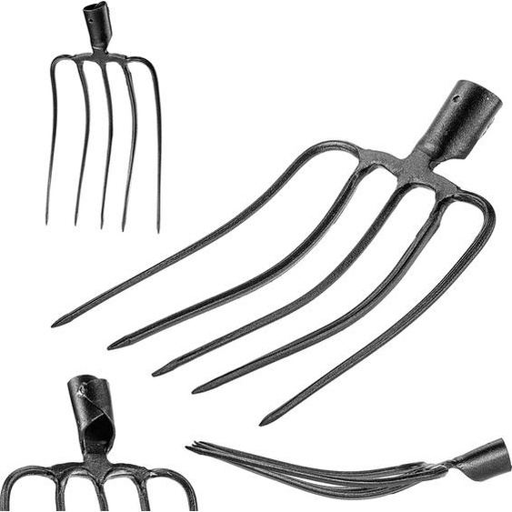 KADAX Fourche à pierres sans manche, Fourche à pommes de terre en acier, Fourche à betteraves, Fourche à fil, Fourche à pommes de terre, Fourche à bêches, Fourche à fumier, Fourche à foin, Fourche à bêcher (Noir 5 dents)