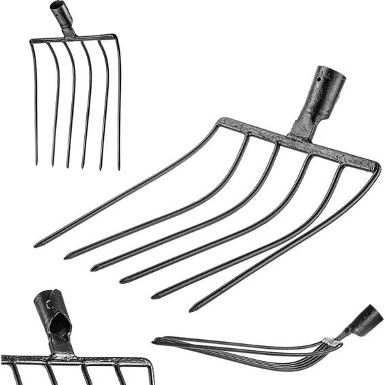 KADAX Fourche à pierres sans manche, Fourche à pommes de terre en acier trempé, Fourche à betteraves, Fourche à bêches, Fourche à fumier, Fourche à foin, Fourche, Fourche à fil, Fourche à bêcher (Noir 6 dents)