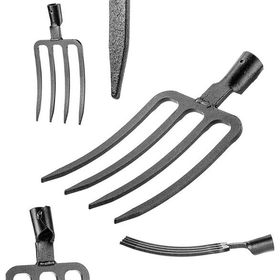 KADAX Fourche de jardin pour bêcher et ameublir, fourche à bêcher sans manche, fourche à bêcher en acier trempé, fourche à foin légère, fourche à fumier, fourche, fourche à bêcher (Noir 4 dents)