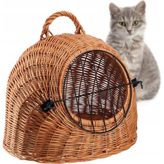 KADAX Panier de transport pour animaux, panier pour chats en osier, boîte de transport avec poignée (35x40cm)