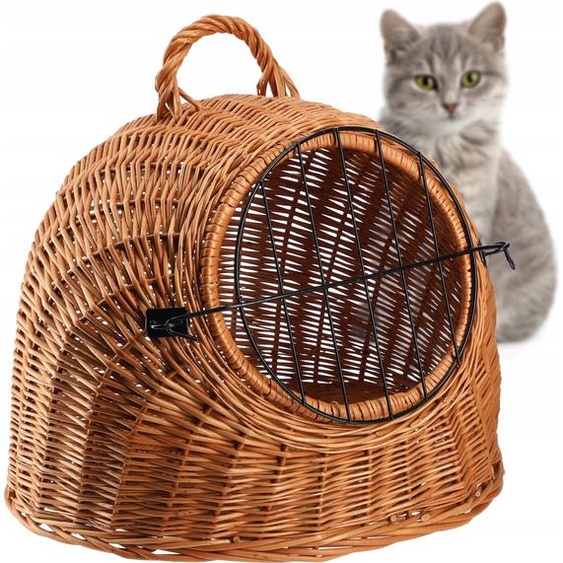 KADAX Panier de transport pour animaux, panier pour chats en osier, boîte de transport avec poignée (40x49cm)
