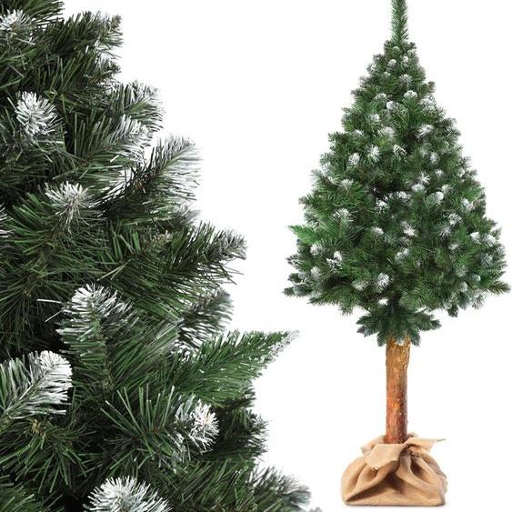 KADAX Sapin de Noël artificiel sur un tronc 160 cm, pin Sapin O env. 70 cm avec couche de neige