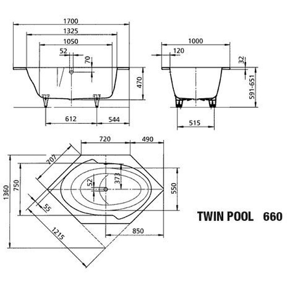 Kaldewei Baignoire TWIN POOL 660, 1700x1000 SÜL, blanc alpin, 228123000001