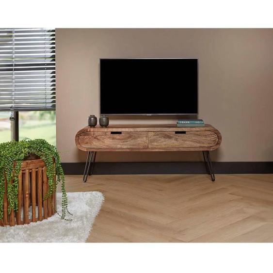 Kampur - meuble tv - bois massif de manguier - 135 cm - Noir / Bois
