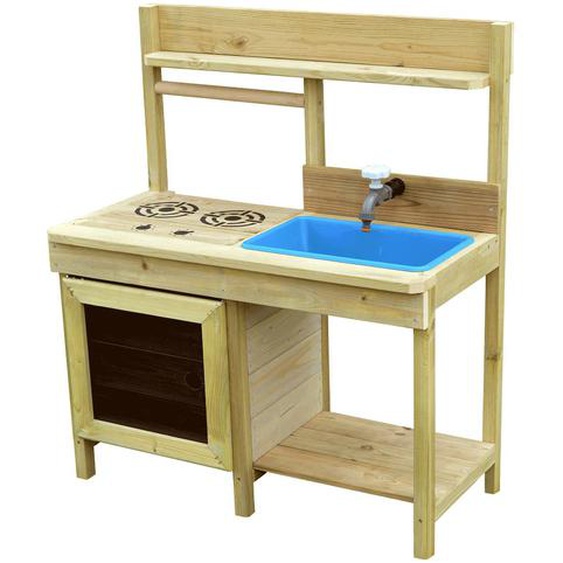 Kangui - Cuisine Extérieure Bois Fsc, Bac À Eau, Robinet, Évier Pour Jeux Aux Jardin Marron