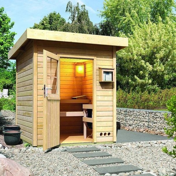 Karibu Sauna extérieur toit plat Torge brut