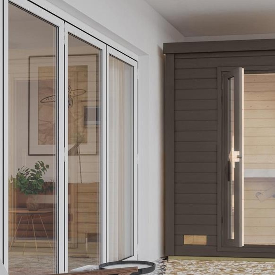 Karibu Saunahaus Sauna dextérieur Sauna de jardin Hytti 0 laqué gris terra sans accessoires 38mm bois massif 200x117x217 cm