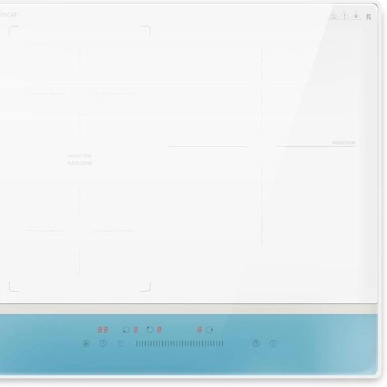 Karinear Plaque Induction Flexizone 3 Feux encastrable avec Verre Blanc et Panneau de Commande Bleu, Table de Cuisson 60 cm avec Booster, Minuterie, Sécurité Enfant, 220V-240V, 6800W sans prise