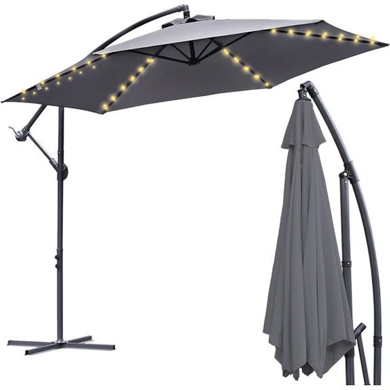 karpal 3m-3.5m Parasol avec LED solaire inclinable Parapluie balcon Parapluie de marché UV40+ Parapluie de jardin,Gris,3.5m