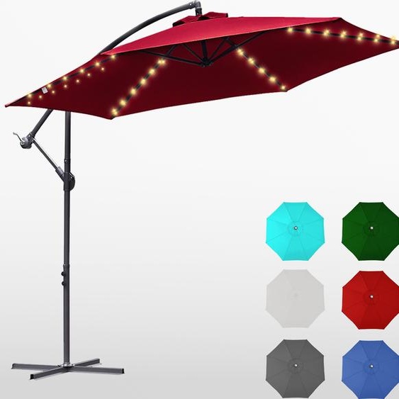 karpal 3m-3.5m Parasol avec LED solaire inclinable Parapluie balcon Parapluie de marché UV40+ Parapluie de jardin,Rouge,3.5m
