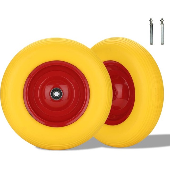 karpal roue de brouette 4.80/4.00-8 PU, roue de diable pneus pleins increvables, 390 95mm de large, jusquà 200 kg, jaune roue de rechange, avec essieu, pour karts, diables de jardin