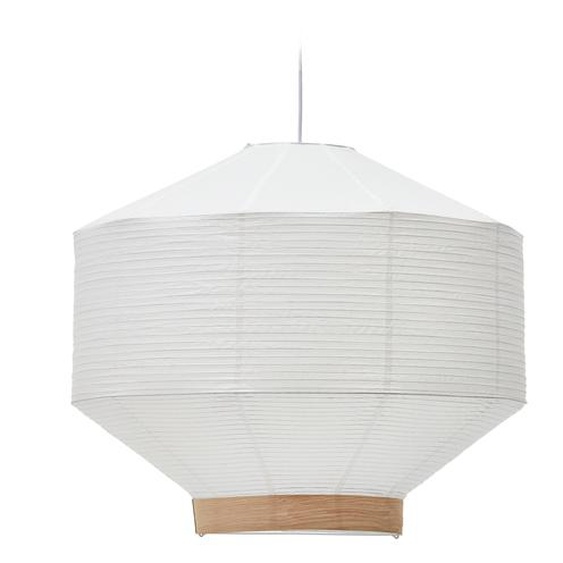 Kave Home - Abat-jour pour plafonnier Hila en papier blanc et placage en bois naturel Ø 80 cm