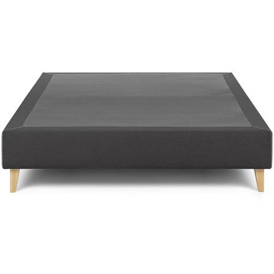 Kave Home - Base haute Nikos noire avec pieds en bois de hêtre massif pour matelas de 140 x 190 cm