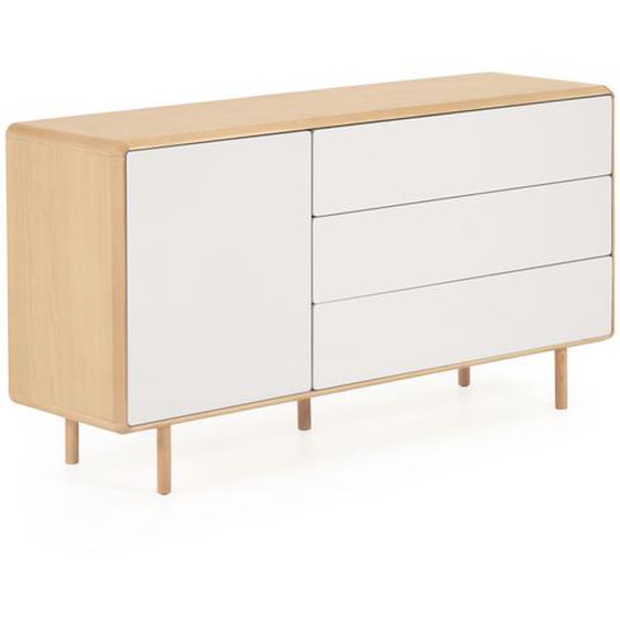 Kave Home - Buffet Anielle 1 porte et 3 tiroirs en bois massif et placage de frêne 150 x 78 cm
